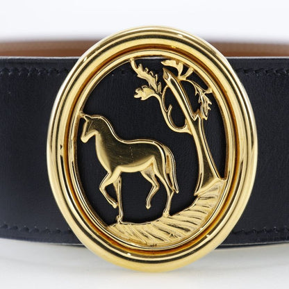 Hermes Horse Buckle Vintage Reversible Box Calf And Courchevel Black/brown 0W