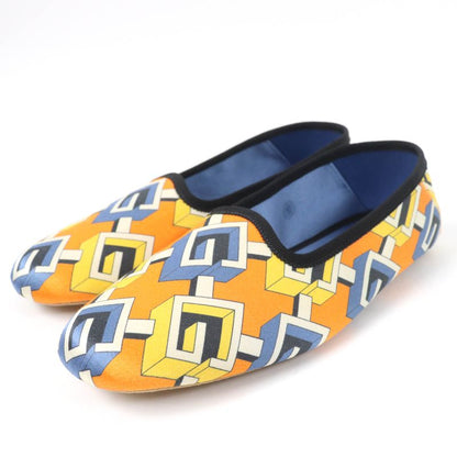 Gucci Geometric G All Over Logo Satin Room Shoes In Orange 37 With Box And