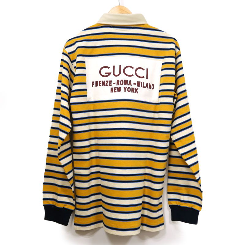 Gucci Long Sleeve Polo Shirt 758531 Size M Striped Yellow