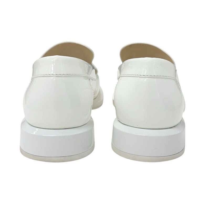 Chanel Loafer Leather Shoes Patent Leather White Gold Here Mark