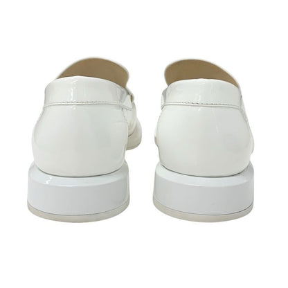 Chanel Loafer Leather Shoes Patent Leather White Gold Here Mark