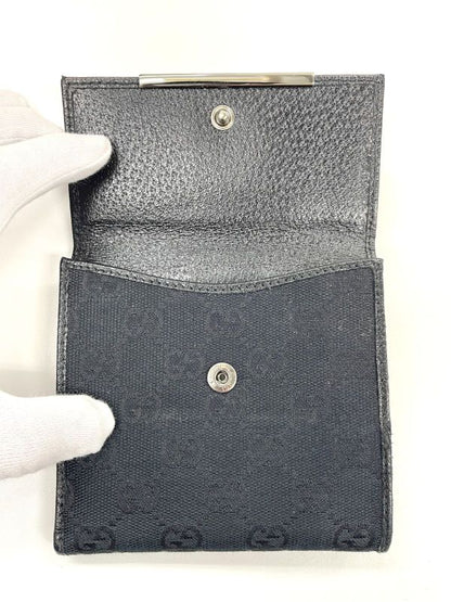 Gucci GG Canvas Leather Compact Wallet Bifold Wallet Double Hook 112664 Navy