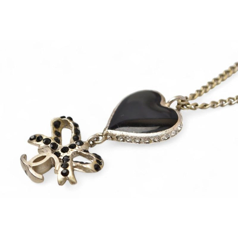 Chanel Coco CC Heart Ribbon Rhinestone Black Silver 05 — view 2