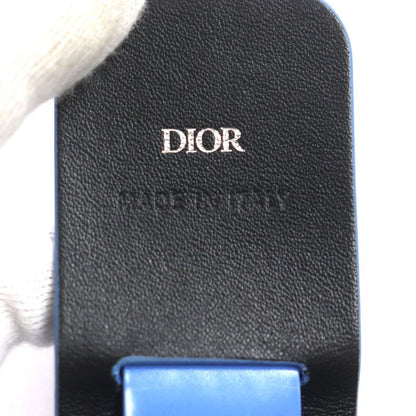 DIOR Om Leather Earphone Case With Logo Hardware Airpods Light Blue Silver