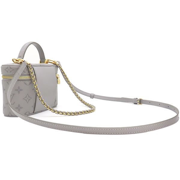 Louis Vuitton 2way Bag Vanity Chain Pouch Calfskin Leather Trianon Gray Gold
