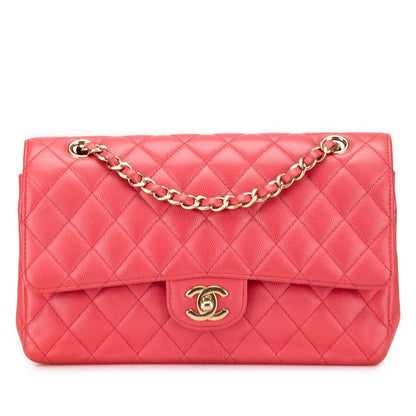 Chanel Matelasse Coco Mark W Flap Chain Shoulder Bag Handbag Pink Caviar Skin