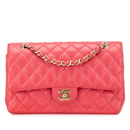 Chanel Matelasse Coco Mark W Flap Chain Shoulder Bag Handbag Pink Caviar Skin