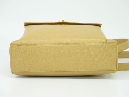 Authentic Chanel Coco Mark Shoulder Bag Tote Bag Caviar Skin Leather Beige Coco