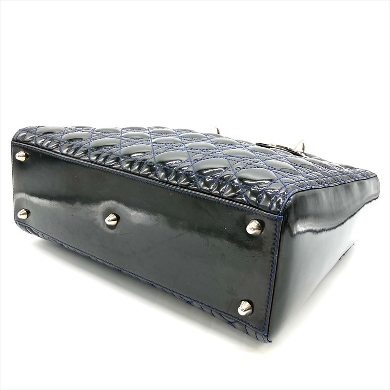 Christian DIOR Lady Dior Canage Handbag Patent Leather Black Silver Hardware