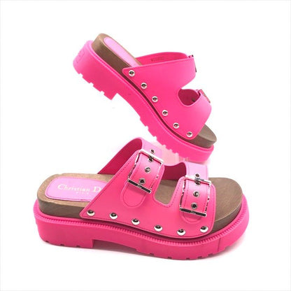 Dior Leather Wood Studded Sandals Shoes 37 Pink