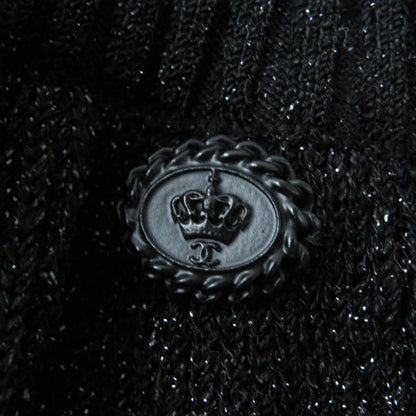 CHANEL 08A P33467 Lame Balloon Skirt With Coco Plaque Plate Black Silver 36