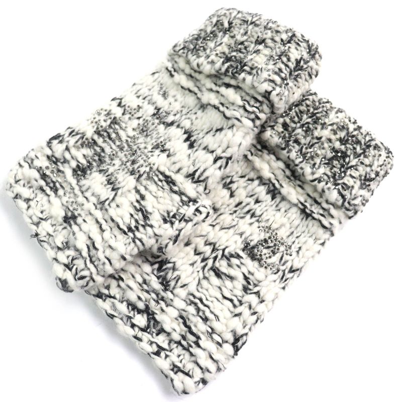 CHANEL P39194 Wool Cashmere Coco Rhinestone Knit Gloves Mittens