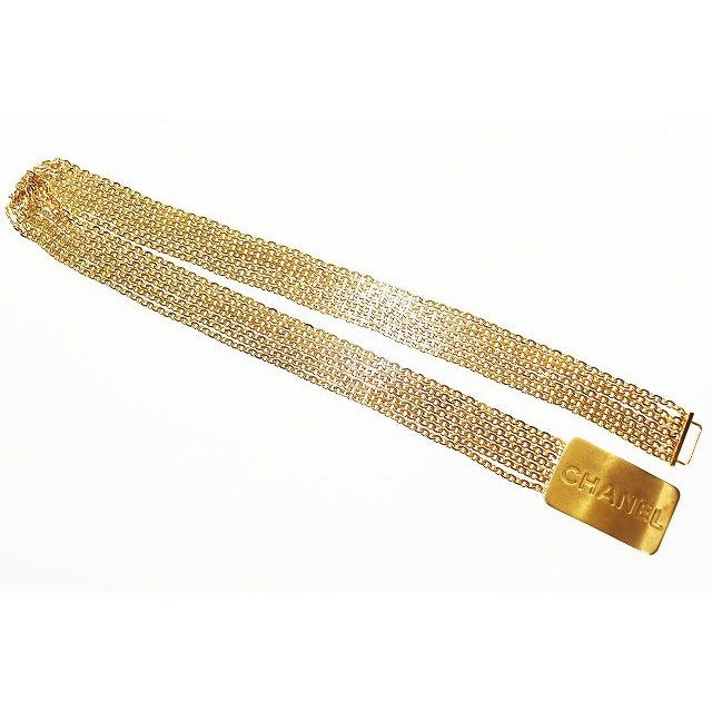 Chanel Logo Plate Chain Belt Vintage Gold Aa — view 2