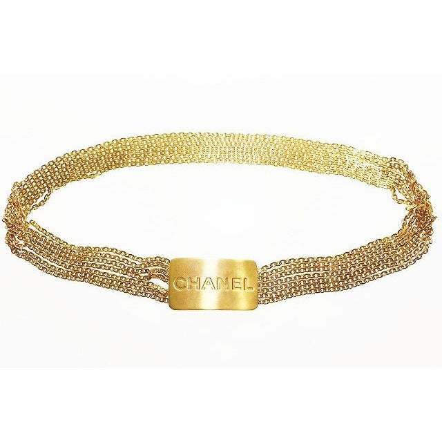 Chanel Logo Plate Chain Belt Vintage Gold Aa