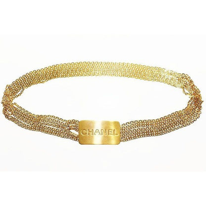 Chanel Logo Plate Chain Belt Vintage Gold Aa