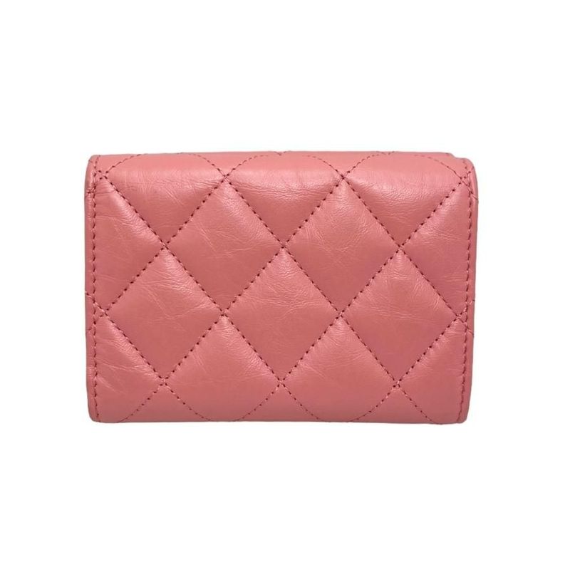 Chanel Trifold Wallet Small Flap Wallet A70325 Matelasse Calfskin Pink Gold