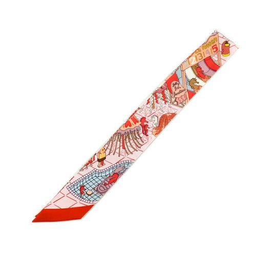 Hermes Twilly Splash Park Seahorse Red Multicolor Silk Scarf