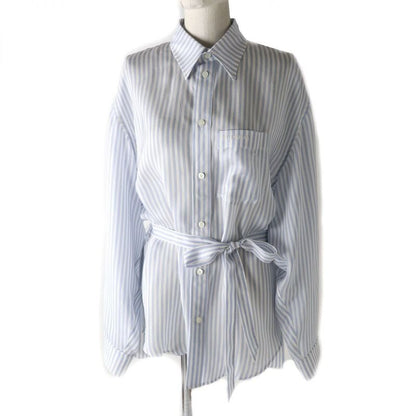 Balenciaga Logo Embroidered Striped Long Sleeve Cupro Shirt 20