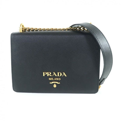 Prada 1 Bd133 Saffiano Leather Mini Bag Metal Logo Chain Shoulder Black