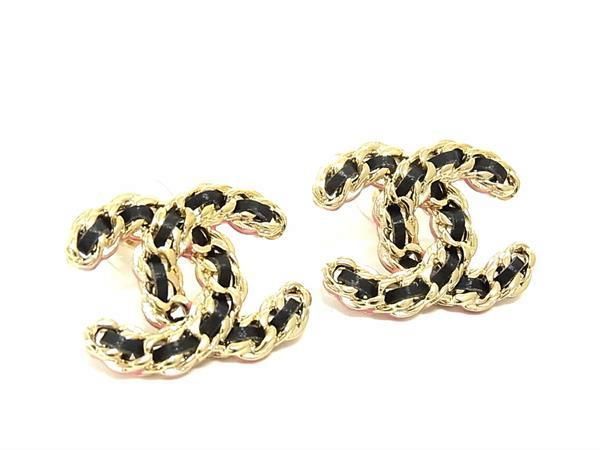 Chanel Coco Mark K23 B Earrings Accessories Women's Gold And Black Fb3059