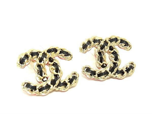 Chanel Coco Mark K23 B Earrings Accessories Women's Gold And Black Fb3059