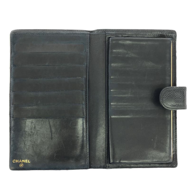 Chanel Caviar Skin Coco Mark Wallet Long Wallet Black