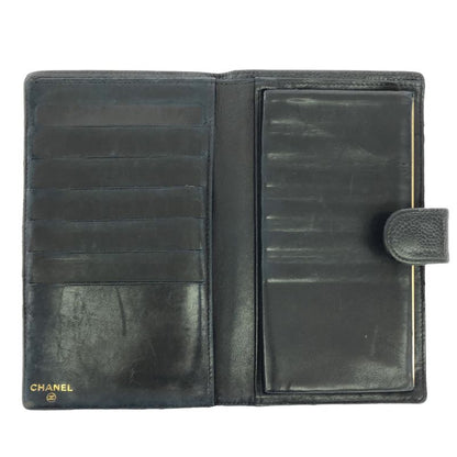 Chanel Caviar Skin Coco Mark Wallet Long Wallet Black