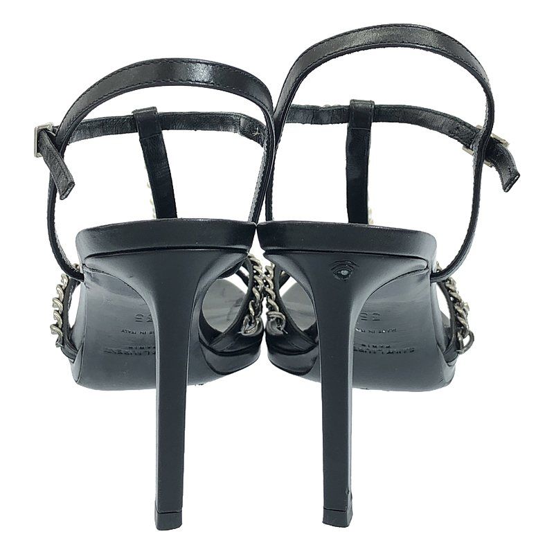 Saint Laurent Paris - Pearl Chain Strap High Heel Sandals - 35 - Black - Women's