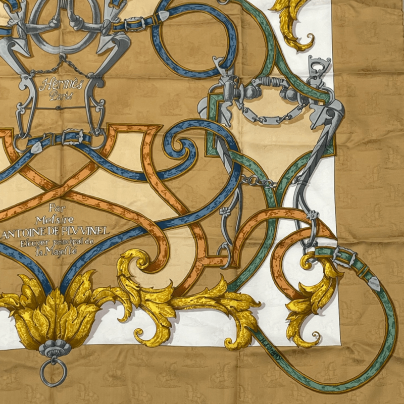 Hermes Carre 90 L'instruction DU ROY Imperial Gold Silk Scarf