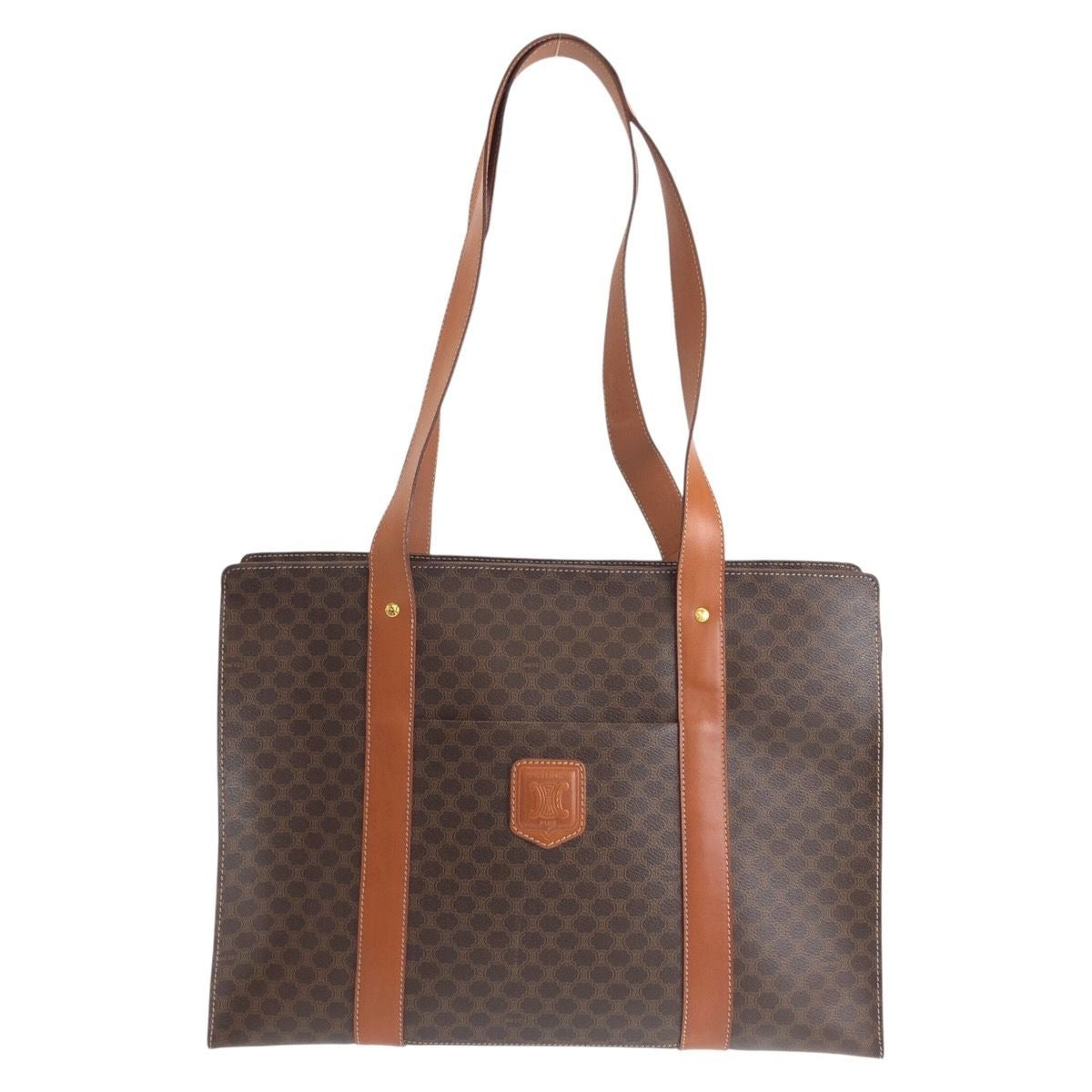 Celine Macadam Brown Gold Leather Tote Shoulder Bag