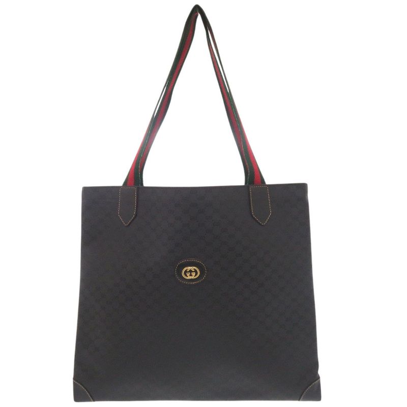 Gucci Old Gucci Sherry Line Micro GG 002-63-0048 PVC Black Tote Bag Black 0769