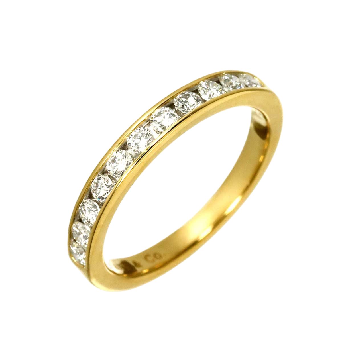 Tiffany & Co Channel Setting Ring Half Diamond 18k YG 750