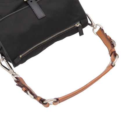 Prada Shoulder Bag Black Brown Nylon Saffiano Triangle Logo — view 3