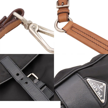 Prada Shoulder Bag Black Brown Nylon Saffiano Triangle Logo — view 8