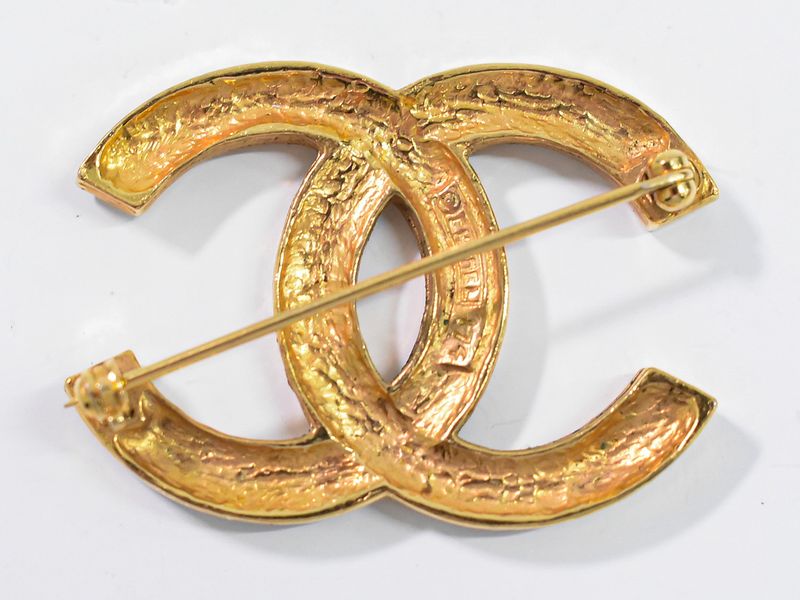 Authentic Chanel Coco Mark Rhinestone Brooch GP Gold Plated Coco Mark Accessorie