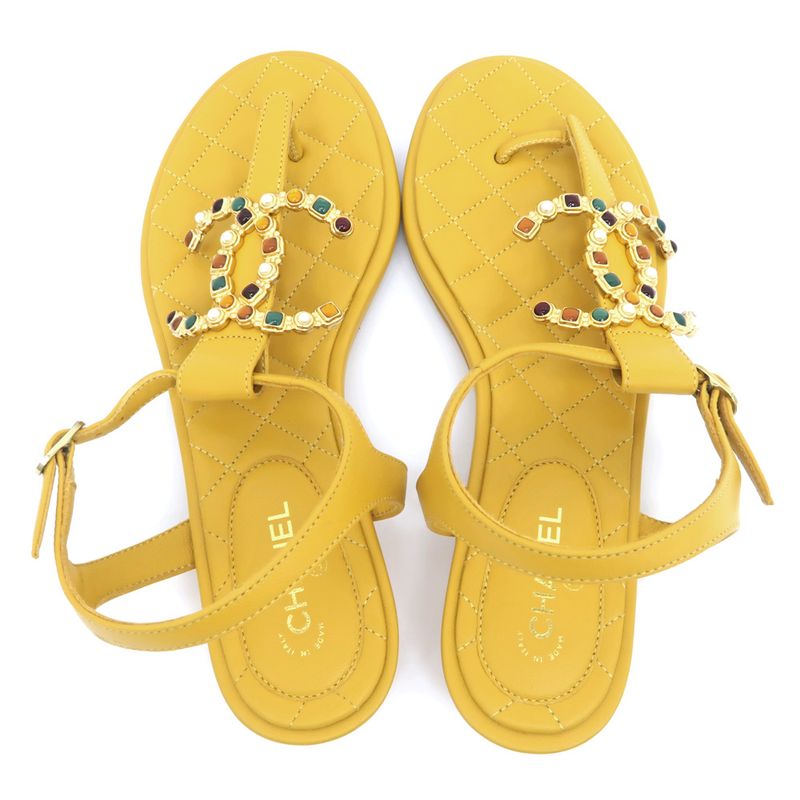 Chanel Flat Sandals G45004 Yellow - 38C Visual - Coco Mark Women's Shoes