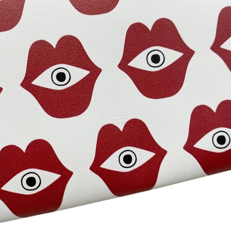 Celine Clutch Bag Telepathy Love Leather Logo Mouth Eye Red White Gold Hardware