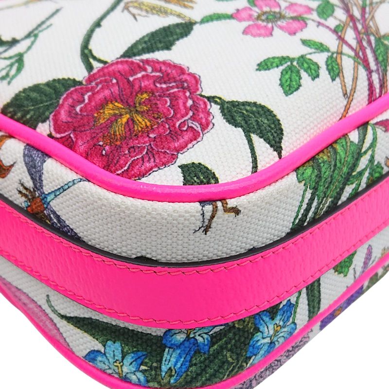 Gucci Flora Shoulder Bag Crossbody Pink Canvas With Floral Pattern