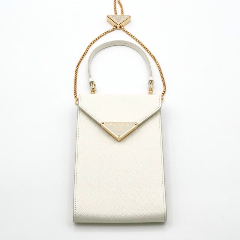 Prada Phone Accessory White Gold Saffiano Mini Bag Triangle Logo