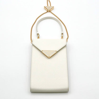 Prada Mobile Smartphone Accessories White Gold Saffiano Mini Bag Triangle Logo