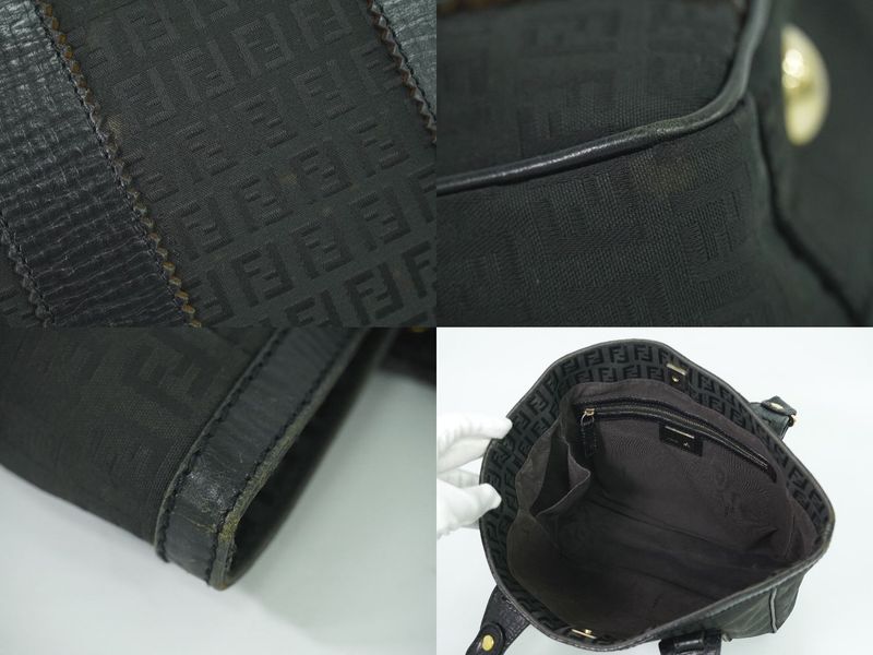 Authentic Fendi Zucchino Tote Handbag Canvas Black 8bh161 Zucchino Bag Pre-owned