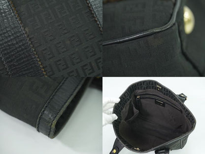 Authentic Fendi Zucchino Tote Handbag Canvas Black 8bh161 Zucchino Bag Pre-owned