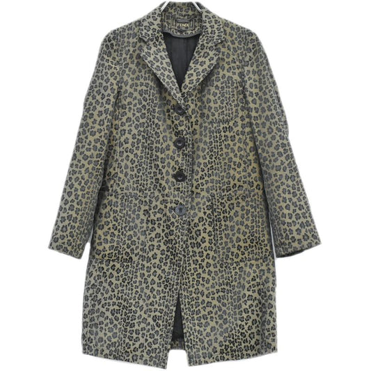 Authentic Fendi Leopard Print Half Coat Jacket 38 Polyester Cotton Khaki Black