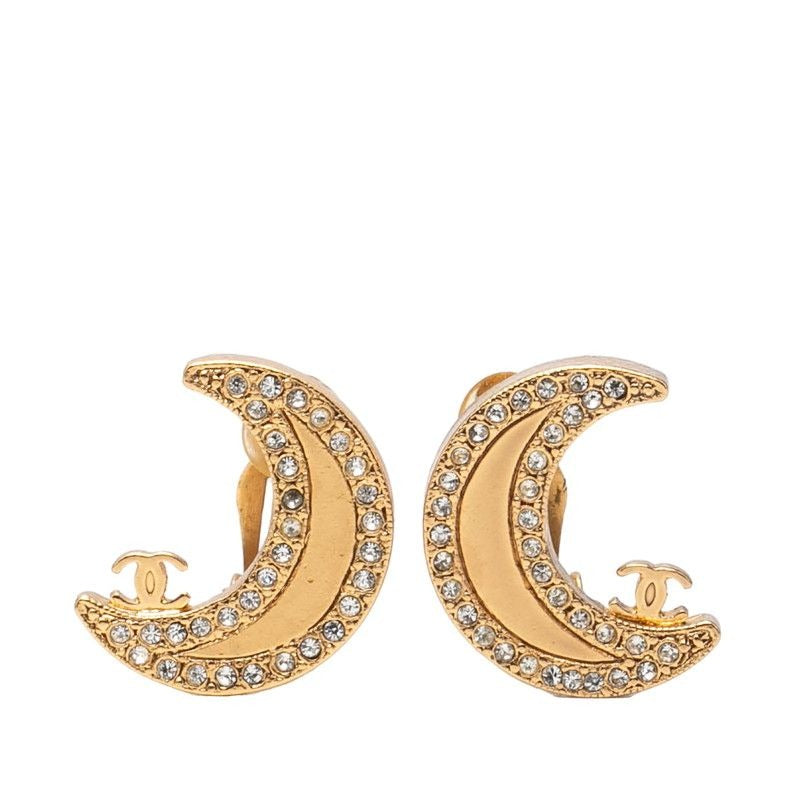 Chanel CC Logo Crescent Moon Rhinestone Gold Plated Ring
