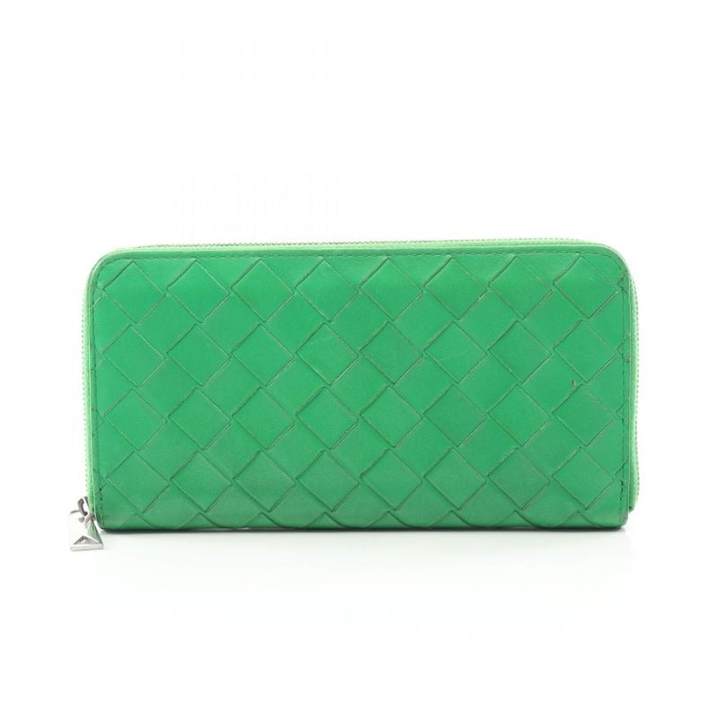Bottega Veneta Round Long Wallet Intrecciato Green Leather
