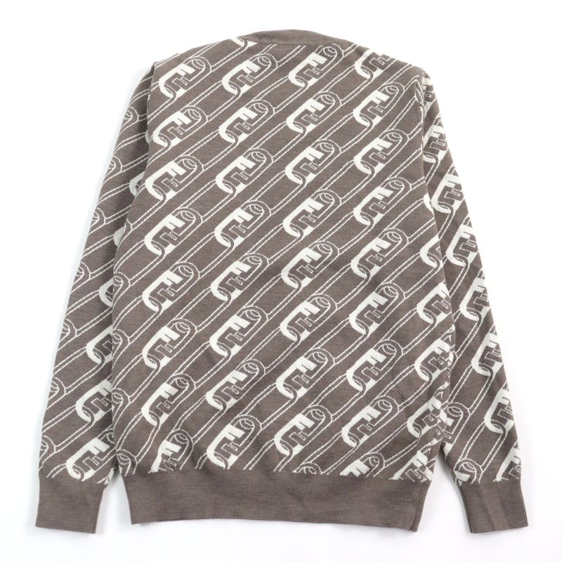 Fendi 2022 Fzx061 100% Virgin Wool FF Logo Orock Chain Allover Pattern Crew