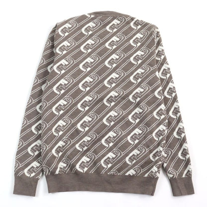 Fendi 2022 Fzx061 100% Virgin Wool FF Logo Orock Chain Allover Pattern Crew
