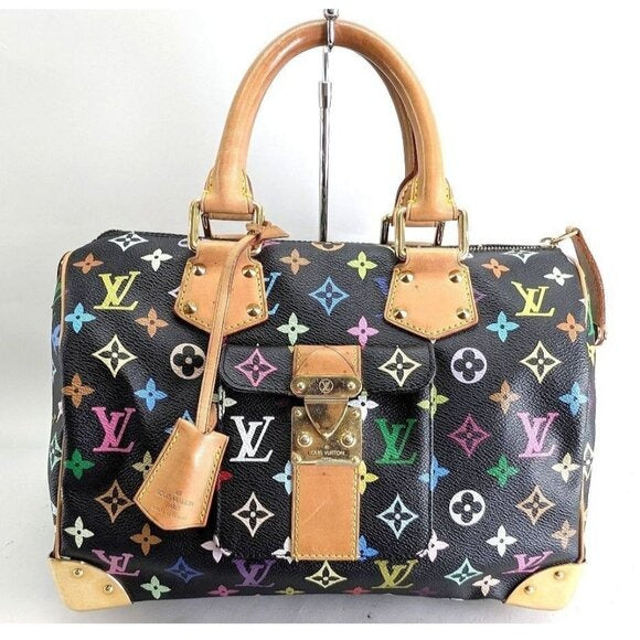 Louis Vuitton Speedy 30 Monogram Multicolor Sac Bag Black Tote Handbag