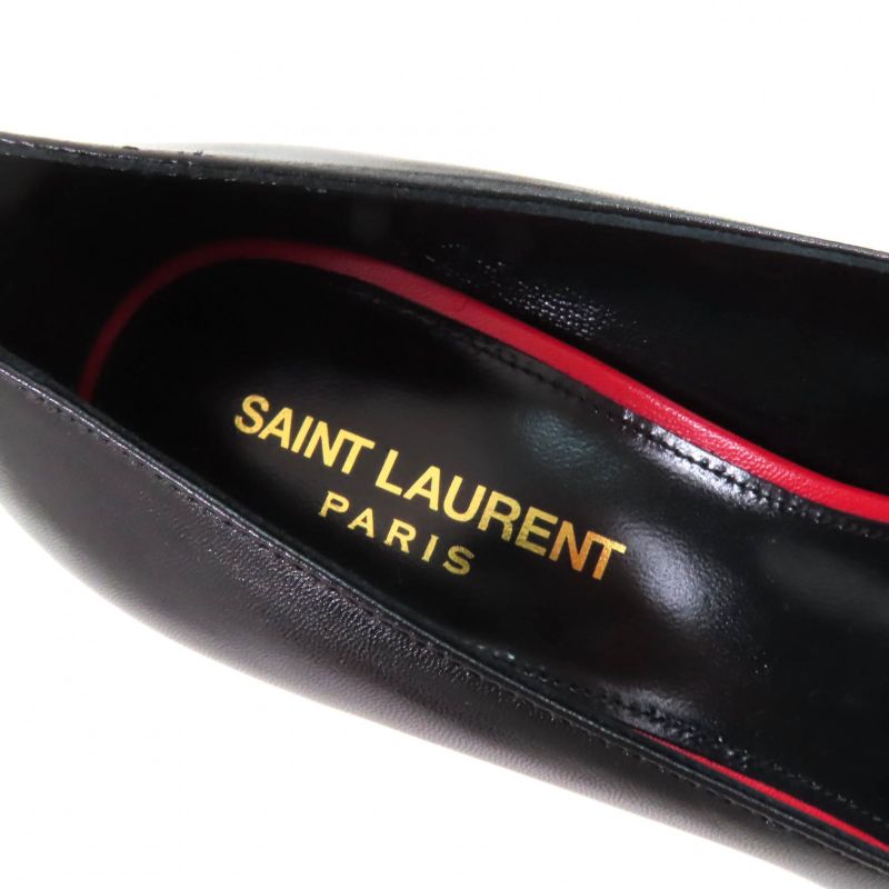 Saint Laurent Paris 480093 Pointed Toe Pin Heel Leather Pumps Black 37.5 Made