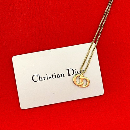 Christian Dior Vintage CD Logo Necklace Pendant Choker Accessory Gold 652-3